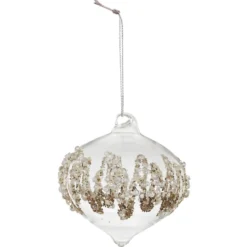 BOULE EN VERRE OIGNON PAILLETTES ET PERLES 8CM