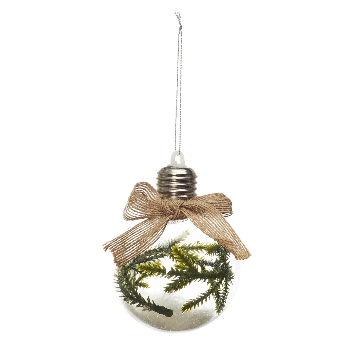 BOULE LED AVEC BRANCHE DE SAPIN ET NOEUD 8CM