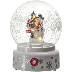 BOULE NEIGE MUSICALE LED BONHOMME NEIGE BLANC 13X18CM