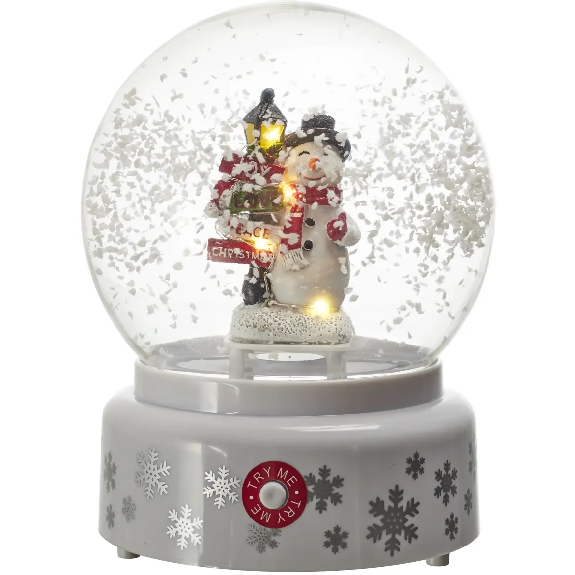 BOULE NEIGE MUSICALE LED BONHOMME NEIGE BLANC 13X18CM