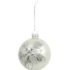 BOULE NOEL VERRE BLANCHE ET ARGENTE 8CM