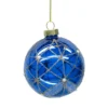 BOULE NOEL VERRE BLEU FILS DORES D8CM