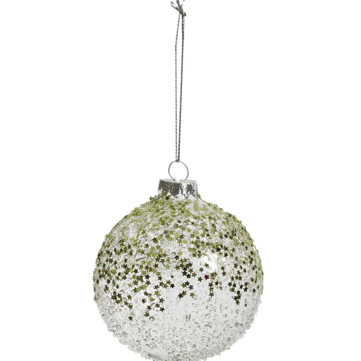 BOULE NOEL VERRE ETOILES VERTES 8CM
