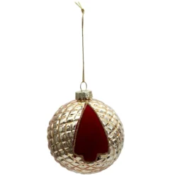 BOULE NOEL VERRE GAUFFRE SAPIN ROUGE 8CM