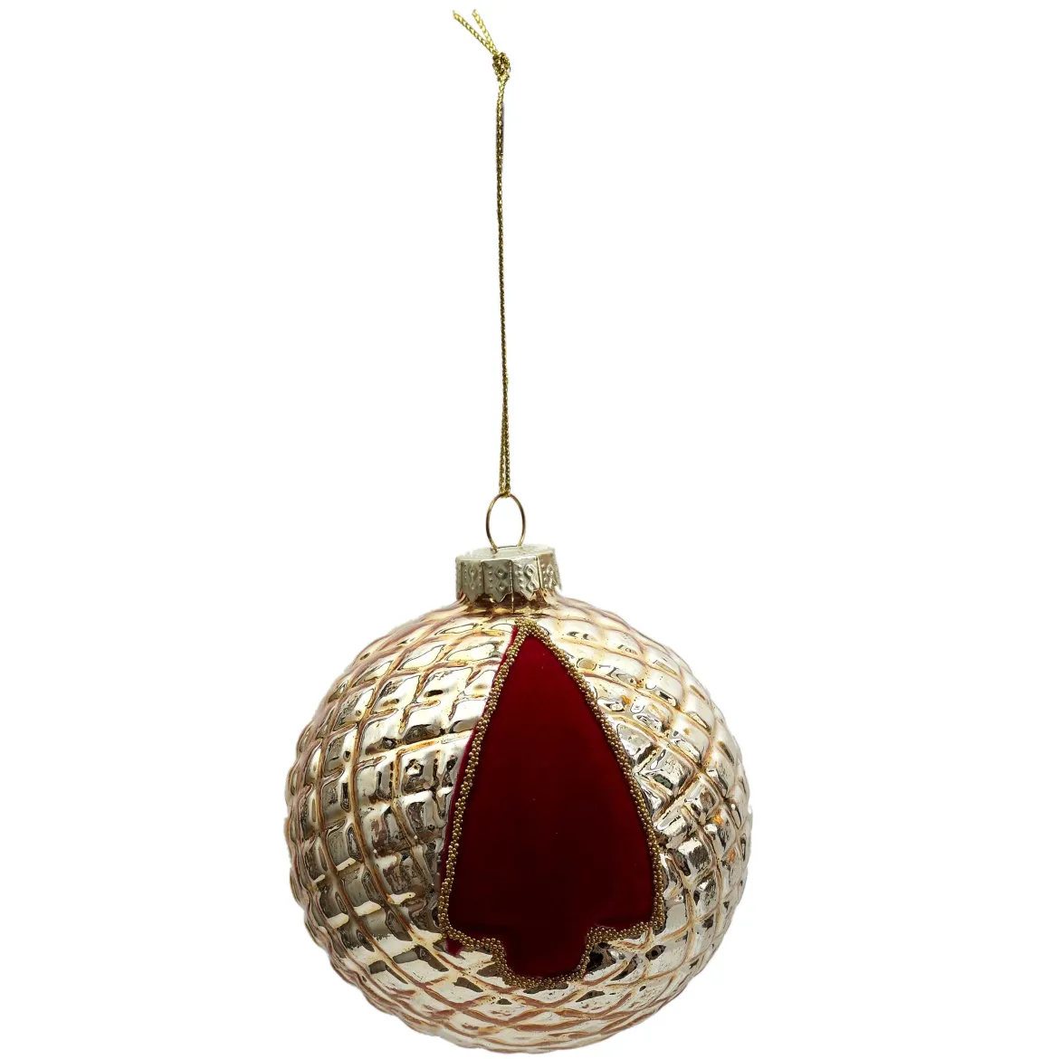 BOULE NOEL VERRE GAUFFRE SAPIN ROUGE 8CM