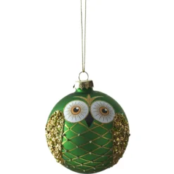 BOULE NOEL VERRE HIBOU VERT D.8CM