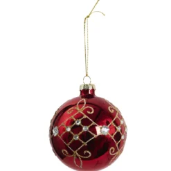 BOULE NOEL VERRE ROUGE ET DOREE 8CM