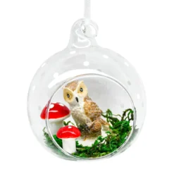 BOULE OUVERTE EN VERRE CHOUETTE ET CHAMPIGNONS 8CM