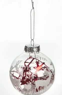 BOULE PLASTIQUE ROUGE BLANC JOYEUX NOEL 8CM