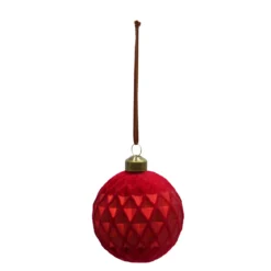 BOULE VELOURS ROUGE MOTIF LOSANGE D.8CM