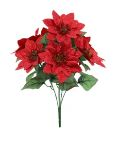 BOUQUET 7 POINSETTIAS PAILLETES H.43CM ROUGE