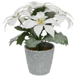 BRANCHE POINSETTIA BLANC PAILLETTE POT H.22CM