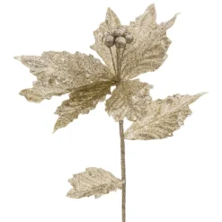 BRANCHE POINSETTIA DORE PAILLETTE 75CM