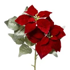 BRANCHE POINSETTIA 2 TETES ROUGE H.75CM