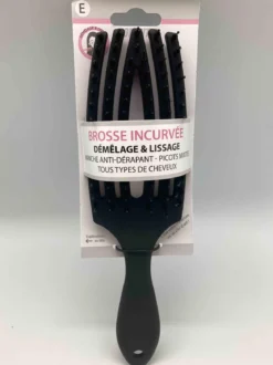 BROSSE COURBEE PICOTS PERLES MIXTE NYLON PLASTIQUE NOIR MATE