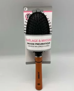 BROSSE PNEUMATIQUE OVALE PICOTS PERLES MANCHE BOIS NOIR