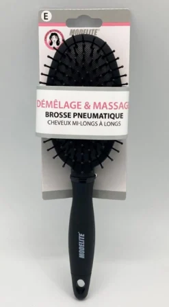 BROSSE PNEUMATIQUE OVALE PICOTS PERLES NOIR MAT