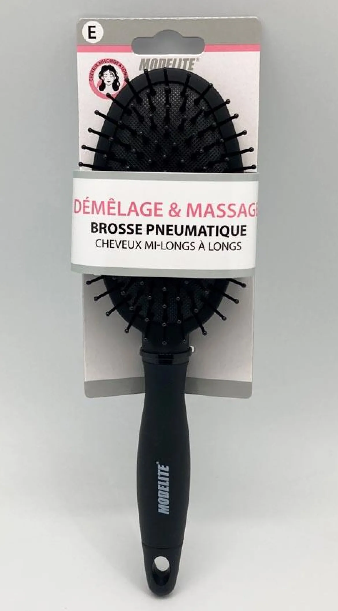 BROSSE PNEUMATIQUE OVALE PICOTS PERLES NOIR MAT