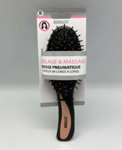 BROSSE PNEUMATIQUE OVALE PICOTS PERLES MANCHE BRONZE NOIR