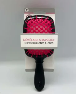 BROSSE PNEUMATIQUE PLASTIQUE COUSSIN ET PICOTS FUSCHIA NOIRE