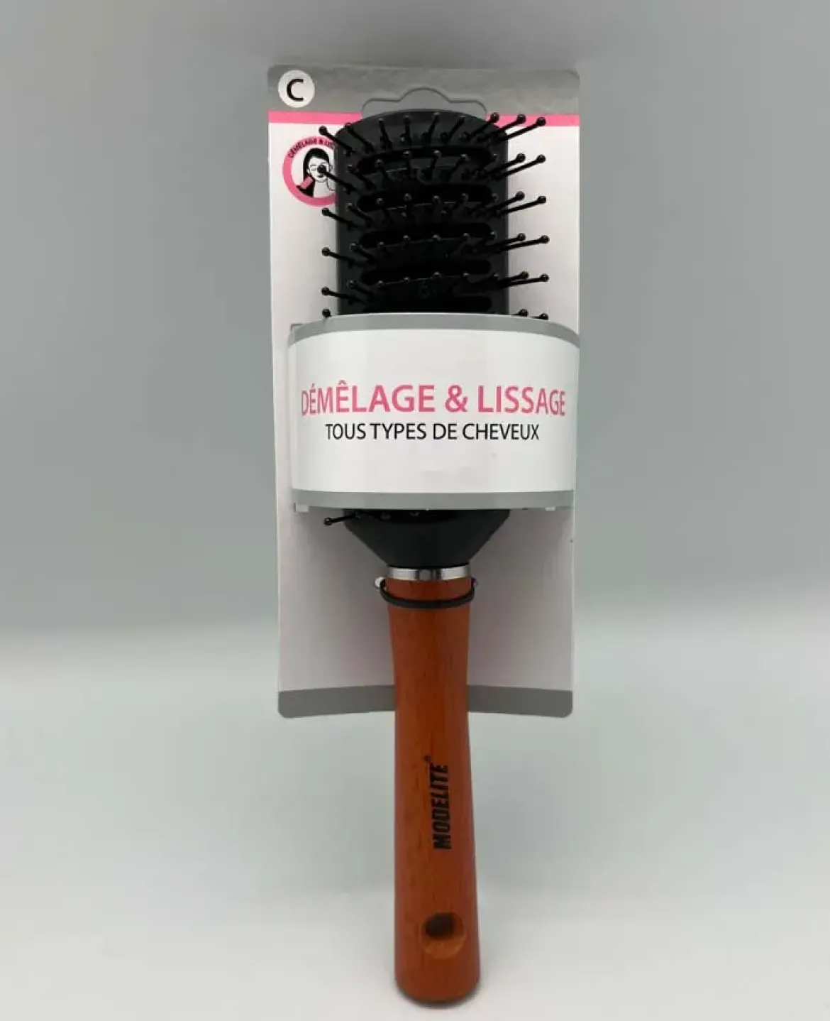 BROSSE TUNNEL PICOTS PERLES MANCHE BOIS VERNIS NOIR