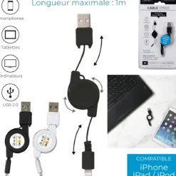 CABLE CHARGE ET SYNCHRONISATION IPHONE RETRACTABLE