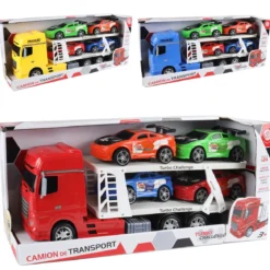 CAMION TRANSPORT FRICTION 44CM ET 4 VOITURES