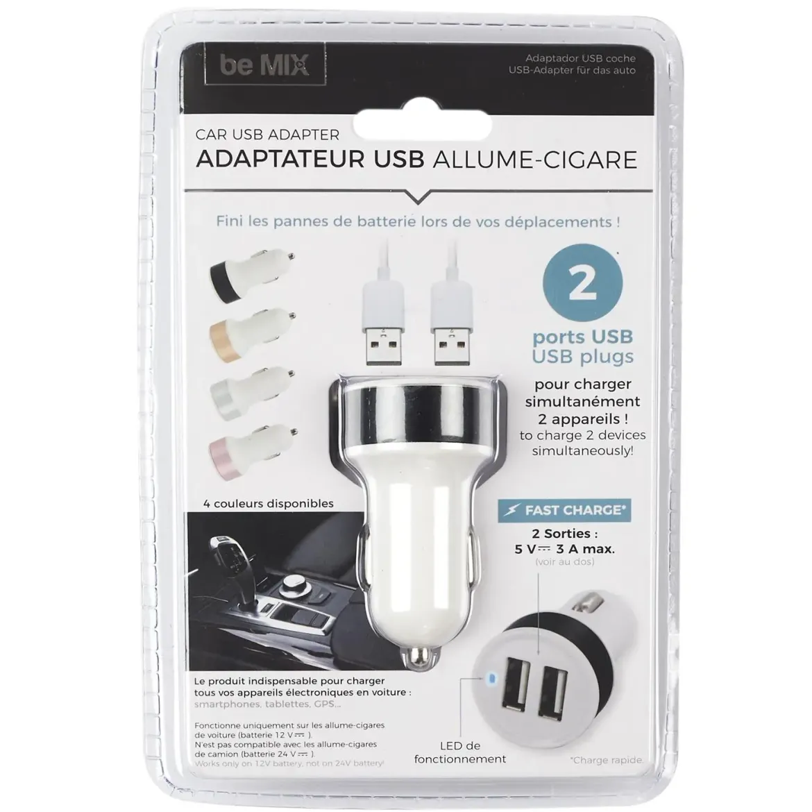 CHARGEUR DOUBLE USB ALLUME CIGARE 3A VOITURE