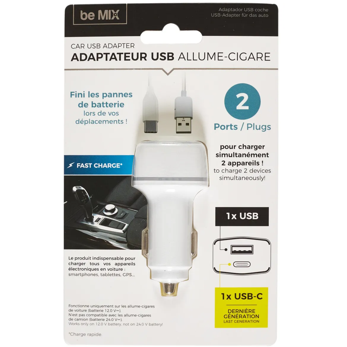 CHARGEUR VOITURE PORT USB ET PORT TYPE C