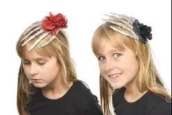 CLIP CHEVEUX MAIN SQUELETTE ET FLEUR ROUGE 17X9.5 CM
