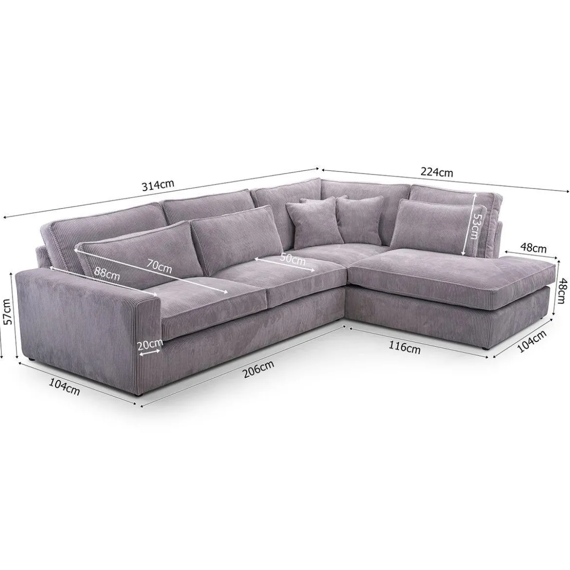 COBRA CANAPE ANGLE DROIT GRIS LINCOLN 86