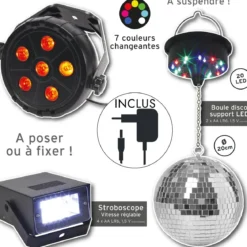 COFFRET DISCO BOULE A FACETTES 3 ACCESSOIRES