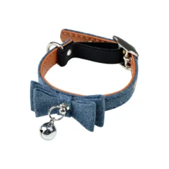 COLLIER ANTI ETRANGLEMENT NOEUD 20 A 27CM TWEED BLEU