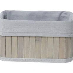 CORBEILLE RECTANGLE 22X16X14CM BAMBOU TISSU GRIS