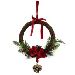 COURONNE BOIS ROUGE VERT POMME PIN D.26CM