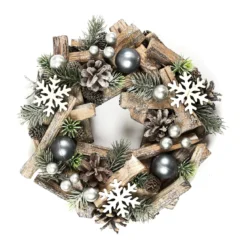 COURONNE DE NOEL PERLES ET FLOCONS 24CM