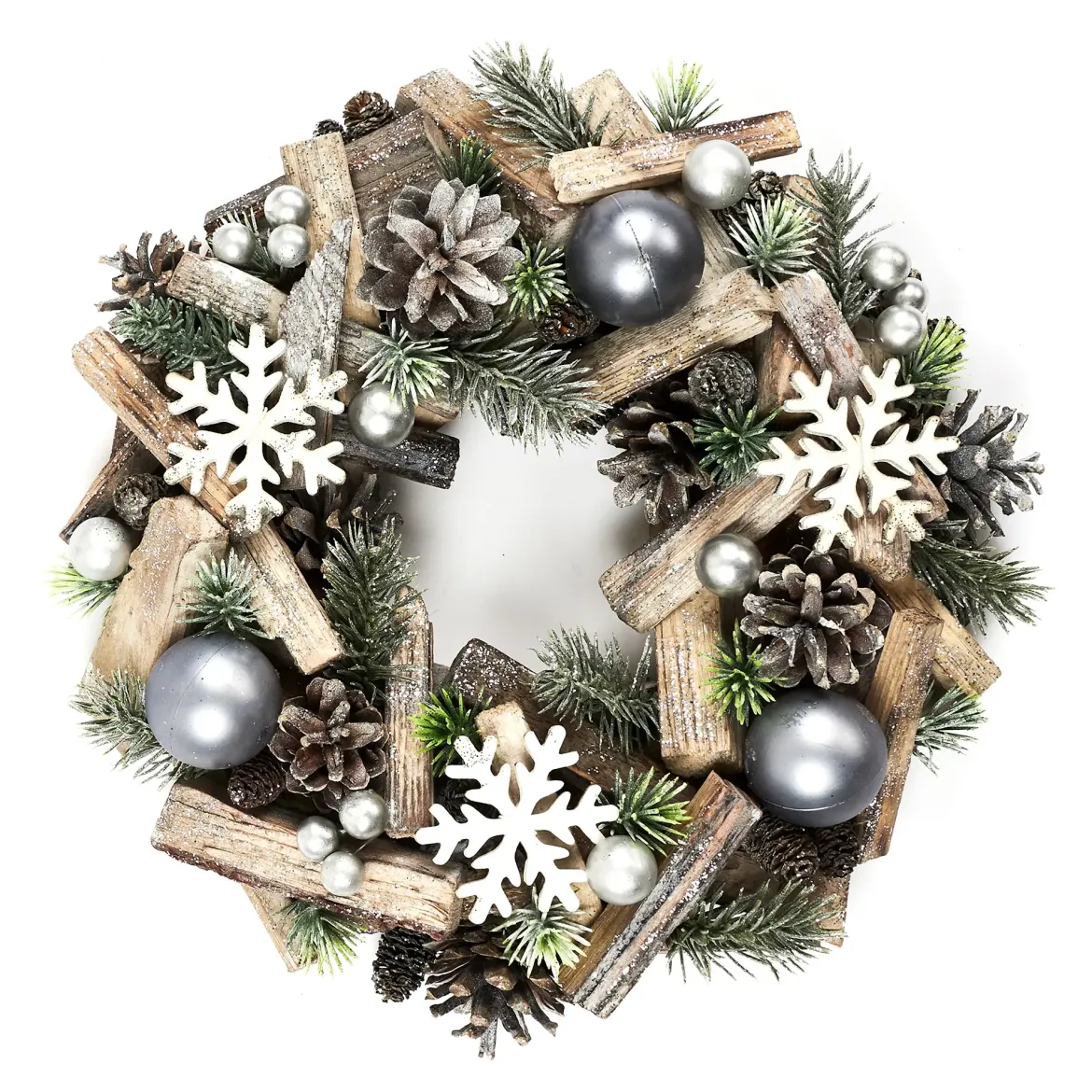 COURONNE DE NOEL PERLES ET FLOCONS 28CM