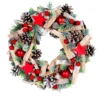 COURONNE DE NOEL VERT ROUGE ET BOIS 29CM