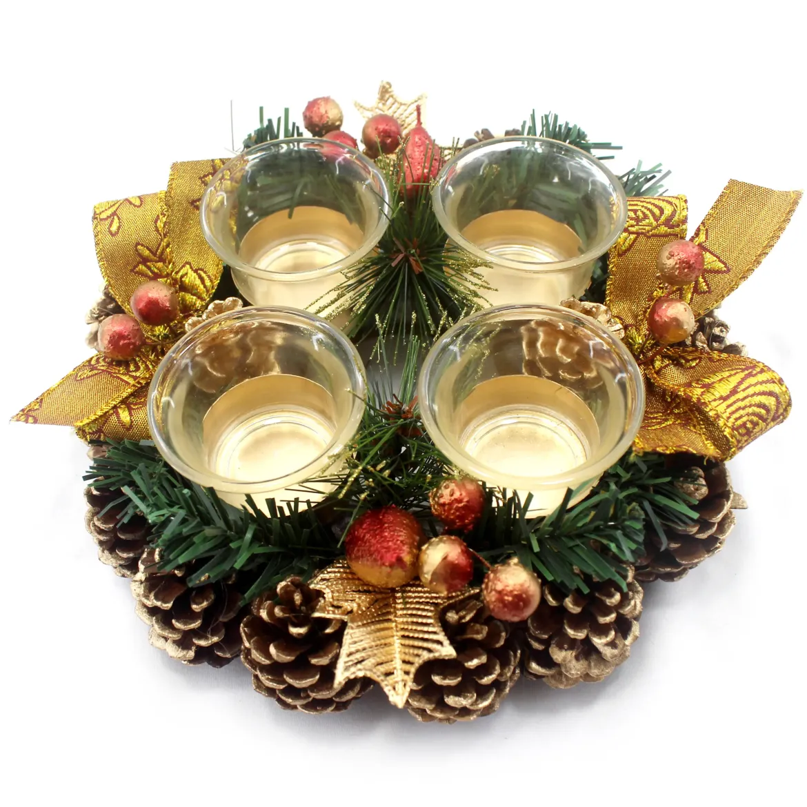 COURONNE PHOTOPHORE HOUX DORE SAPIN D.23CM