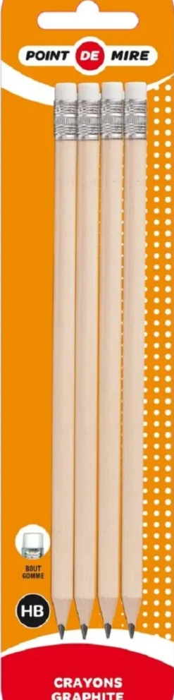 4 CRAYONS PAPIER HB BOUT GOMME