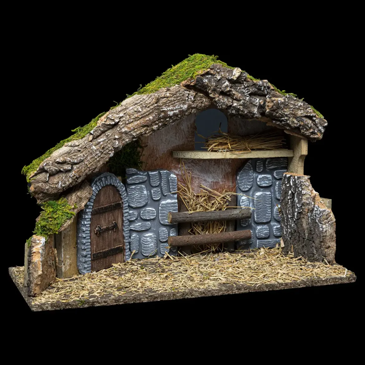 CRECHE DE NOEL VIDE BOIS ET RESINE H.24CM
