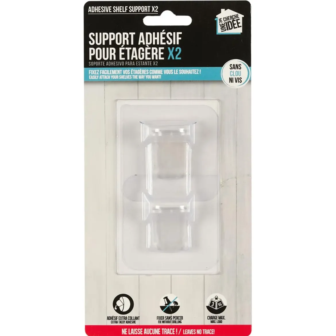 CROCHET ETAGERE AUTO ADHESIF 3KG X2 PIECES