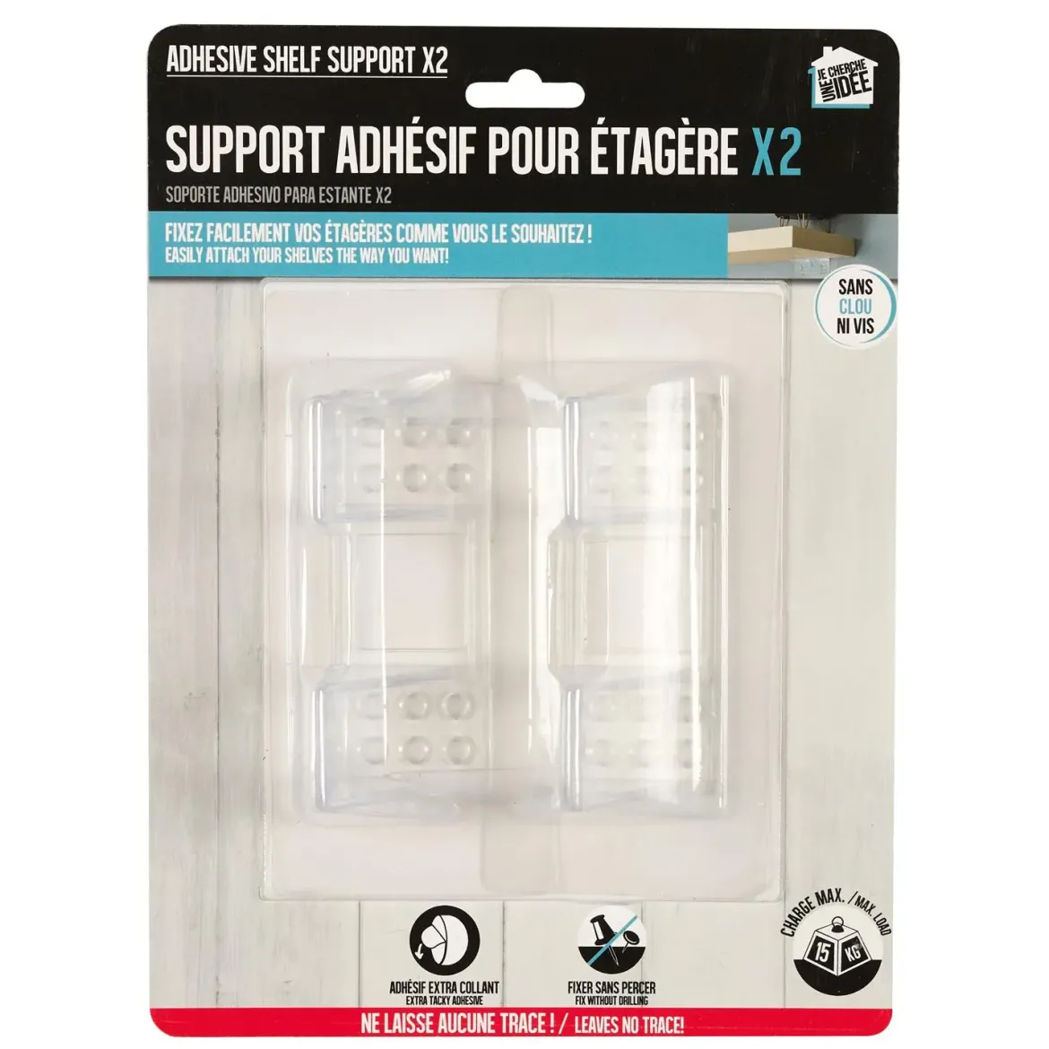CROCHET ETAGERE AUTO ADHESIF 15KG X2 PIECES