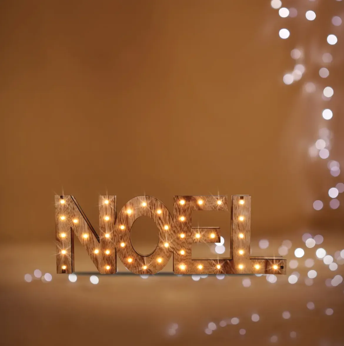 DECO NOEL BOIS 41LED A PILES D.44X3.5X15CM