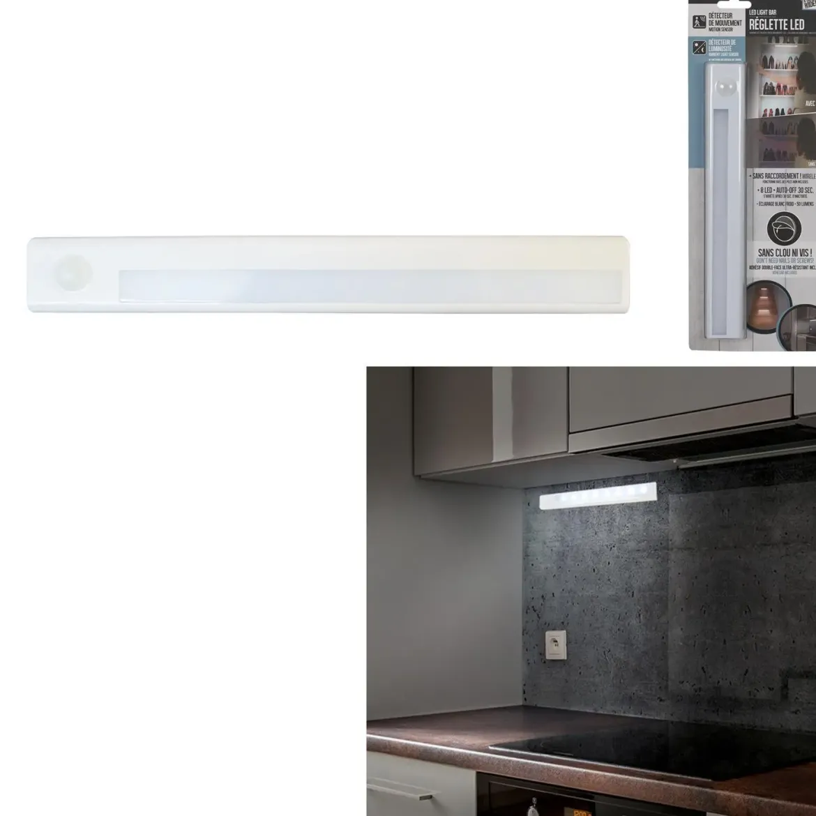 DETECTEUR LED X8 MOUVEMENT REGLETTE 50 LUMENS