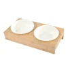 DOUBLE GAMELLE BLANC D.16CM ET SUPPORT BAMBOU 37X19.5CM