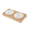 DOUBLE GAMELLE CERAMIQUE SUPPORT BAMBOU NATUREL D.12CM BLANC