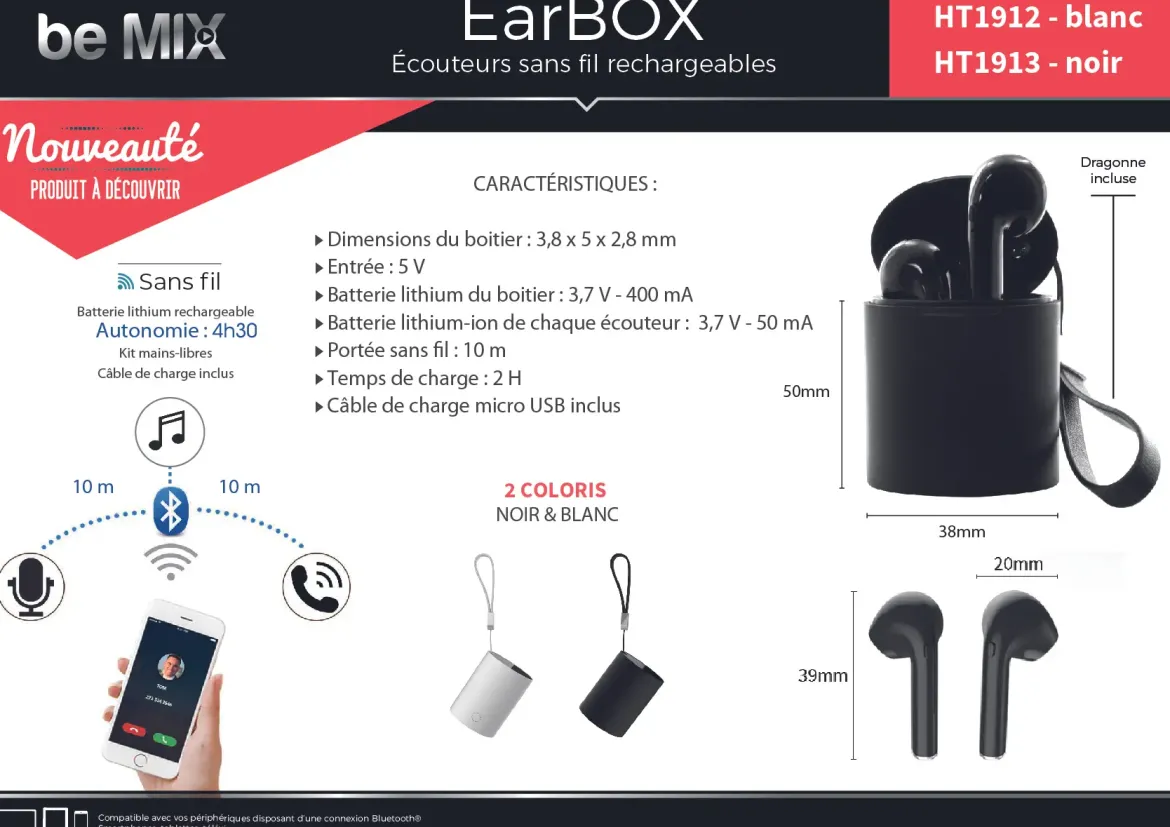 ECOUTEURS EARBOX SIGNATURE SANS FIL RUBBER NOIR