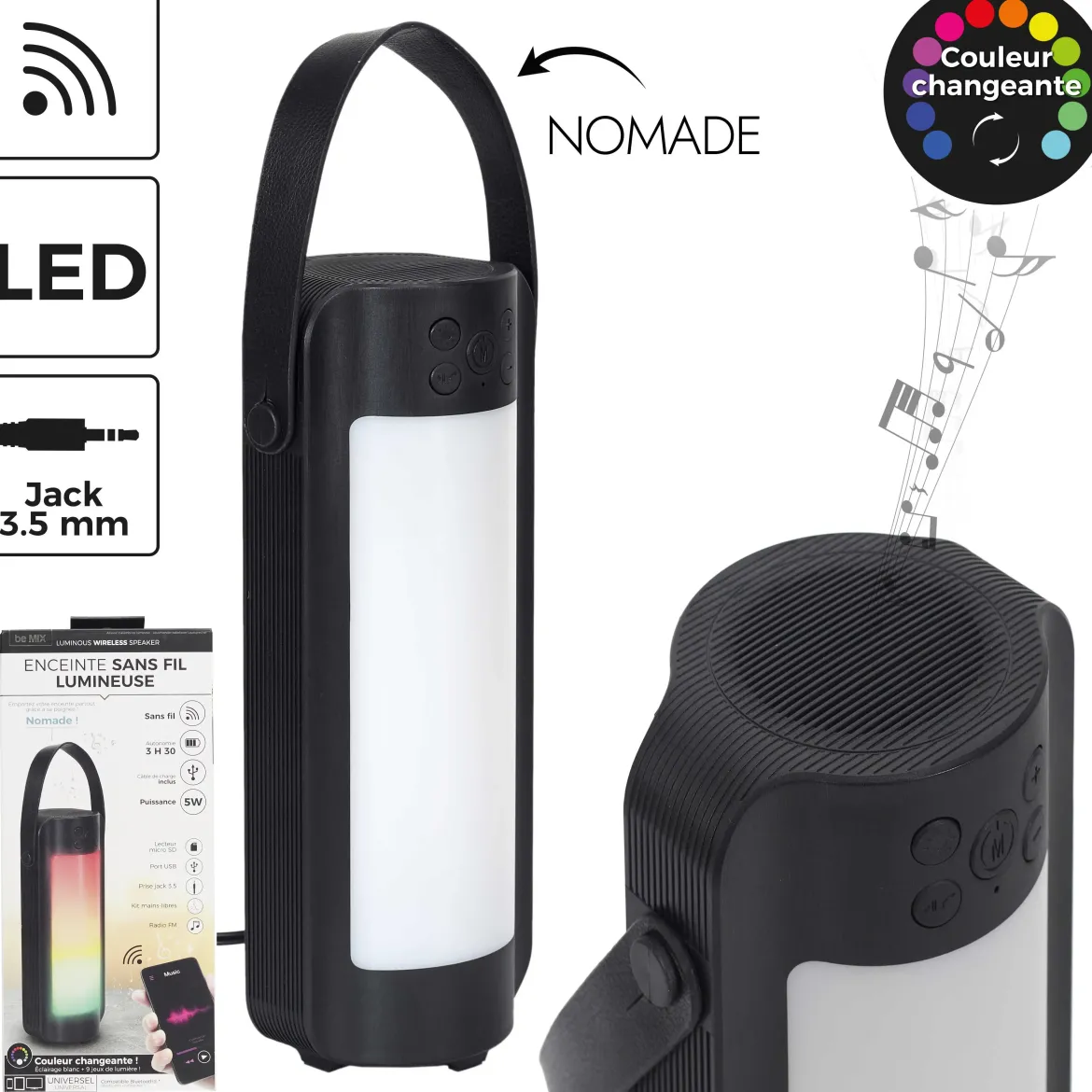 ENCEINTE PORTABLE LED SANS FIL 27.5CM