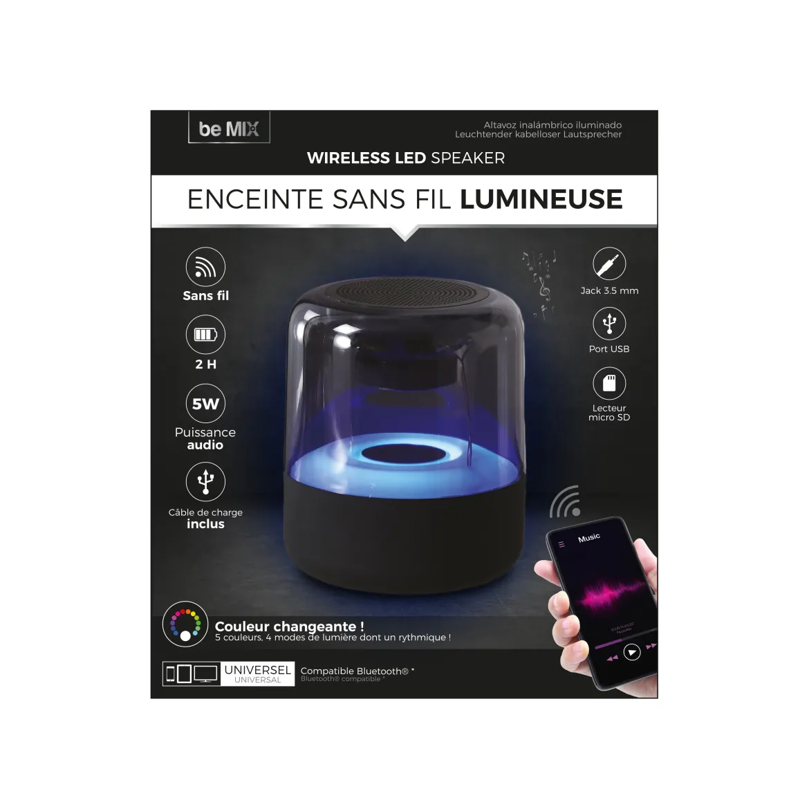 ENCEINTE SANS FIL LUMINEUSE 5W